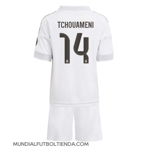 Camiseta Real Madrid Aurelien Tchouameni #14 Primera Equipación Replica 2025-26 para niños mangas cortas (+ Pantalones cortos)